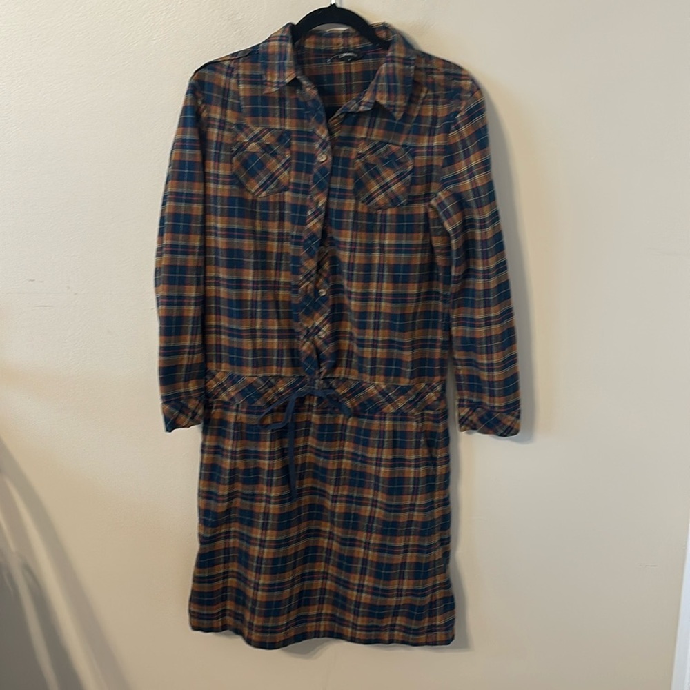 J. Peterman 100% Cotton Plaid Drop Waist Shirt Dress